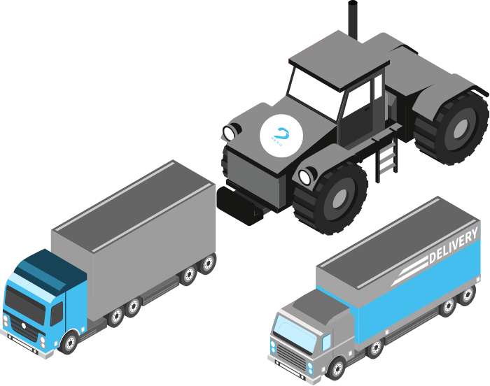 a flatbed truck and a semi - truck are depicted in this illustration.